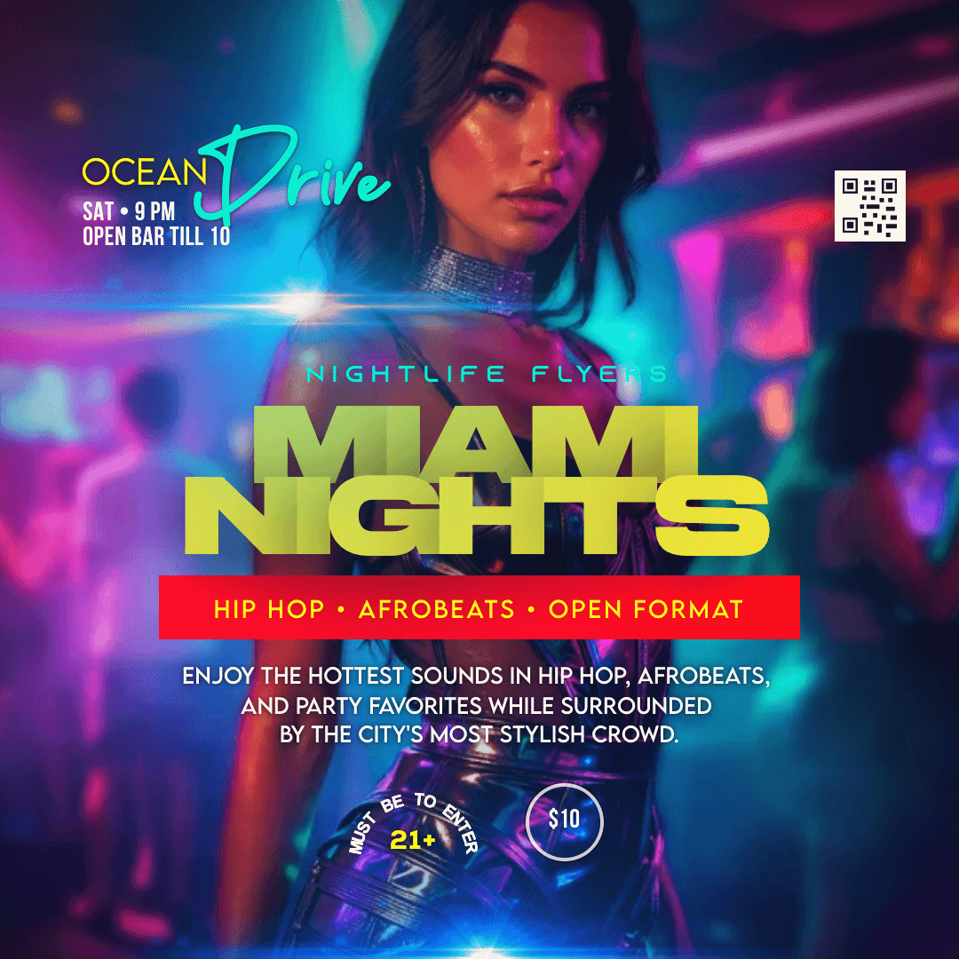 Miami Nights Flyer Template rendered preview