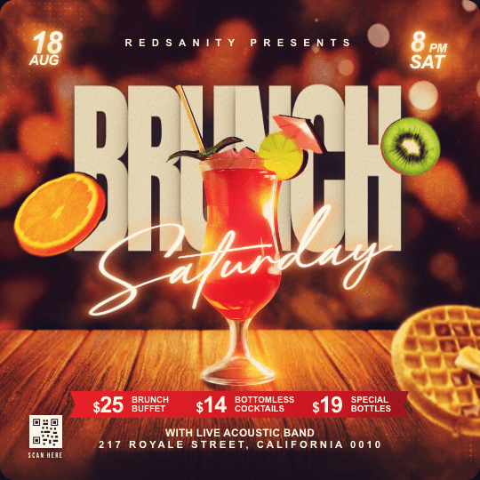 Brunch Saturday Square Post Flyer Template preview