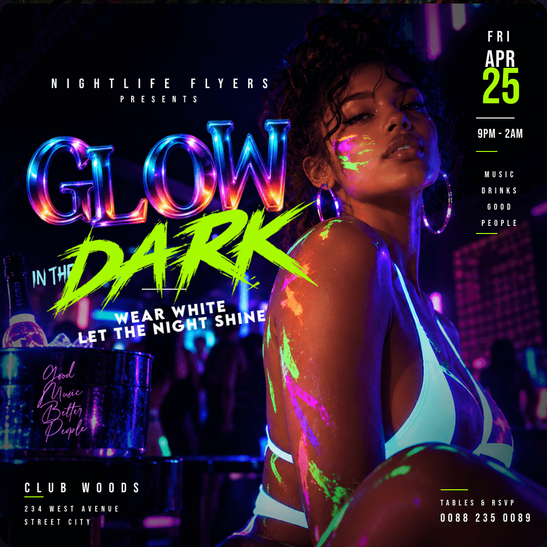 Glow in the Dark Square Post Flyer Template preview