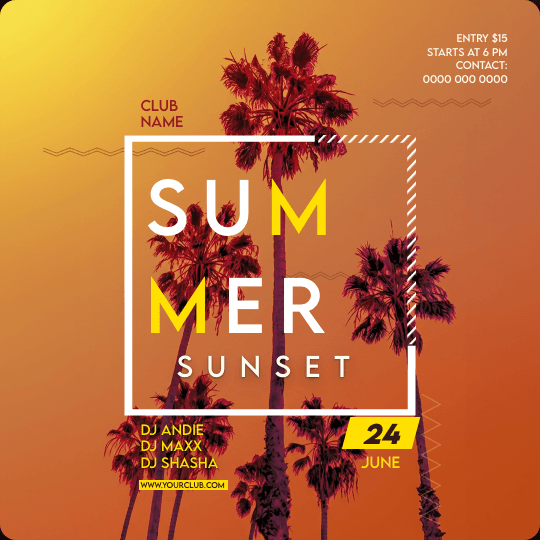Summer Sunset Square Post Flyer Template preview